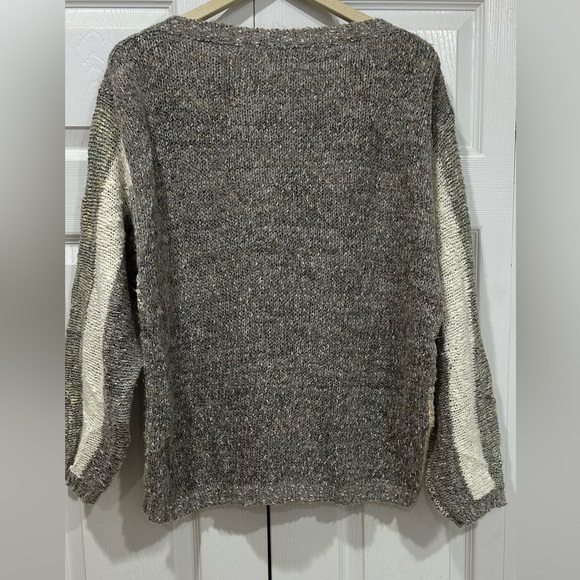 Au Contraire Grey Multicoloured Patchwork Textured Vintage Sweater Size LRG 90’s - Picture 3 of 5